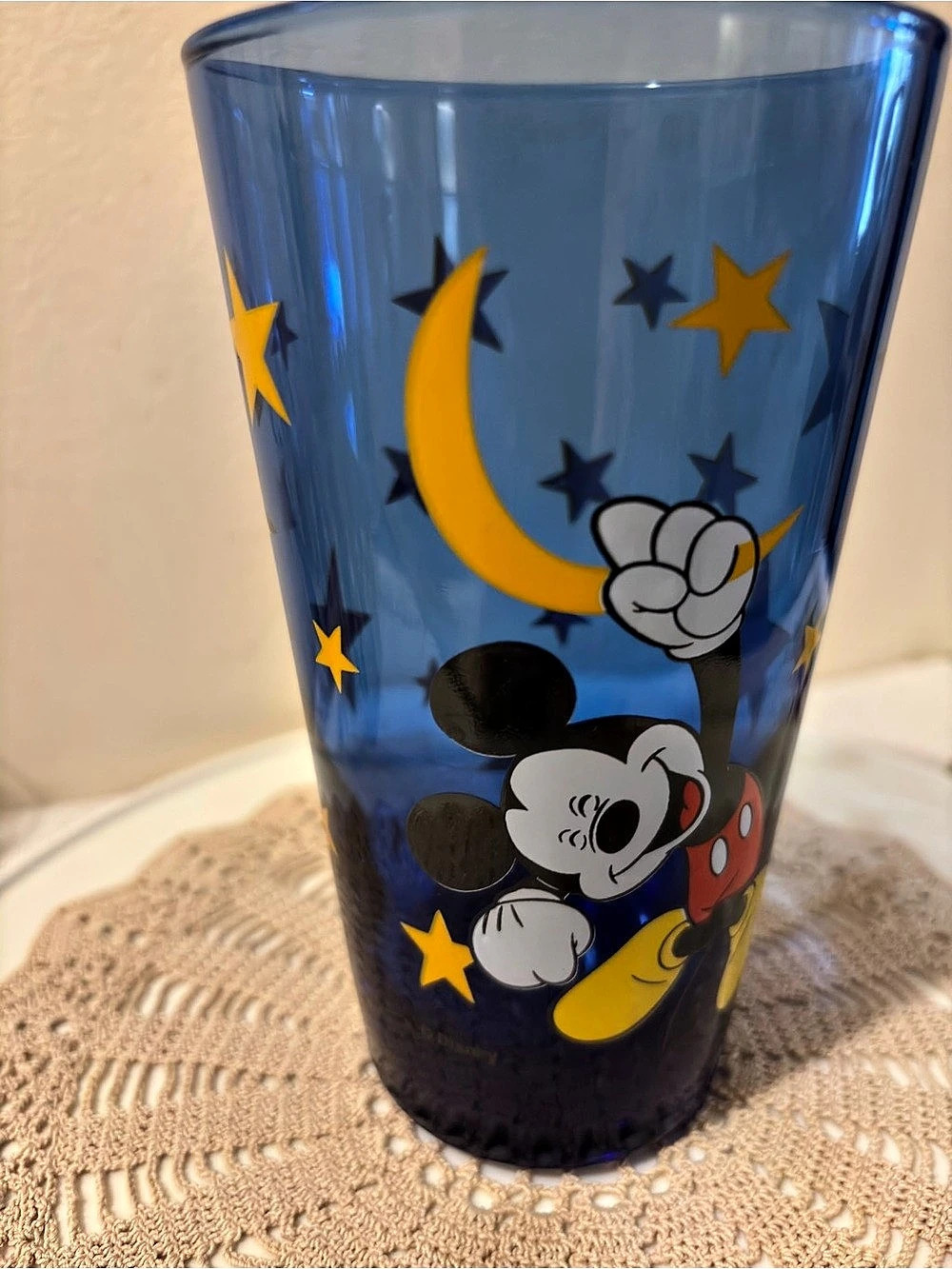 Disney Vintage Mickey Mouse Blue Celestial Anchor Hocking Water Glass